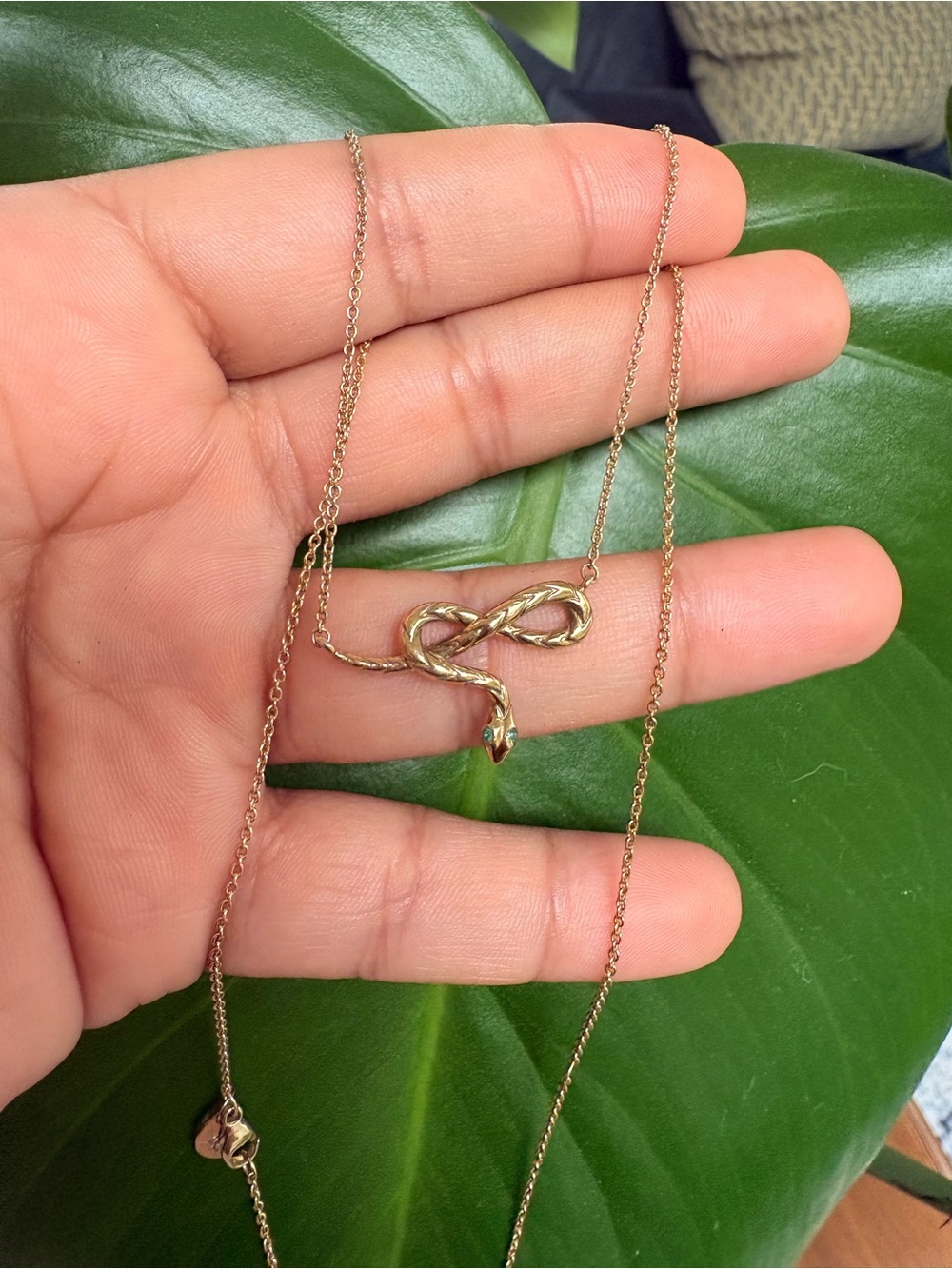Awe Inspired Emerald Eye Gold Snake Necklace - Picture 3 of 6
